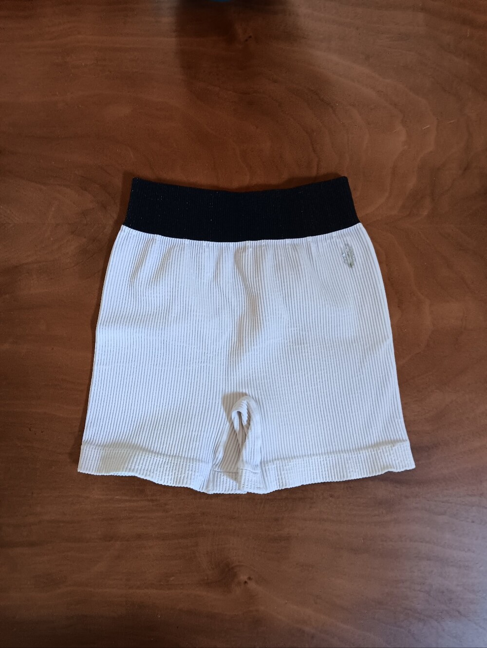 FP Movement by Free People Ribbed White Bike Shorts with Black Waistband